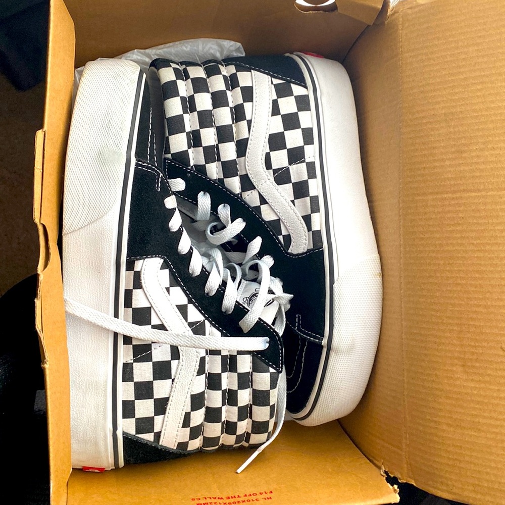 checkerboard true white platform vans